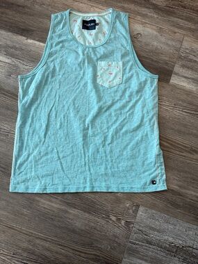 Men's Blue Tank Top with Flamingo Pocket